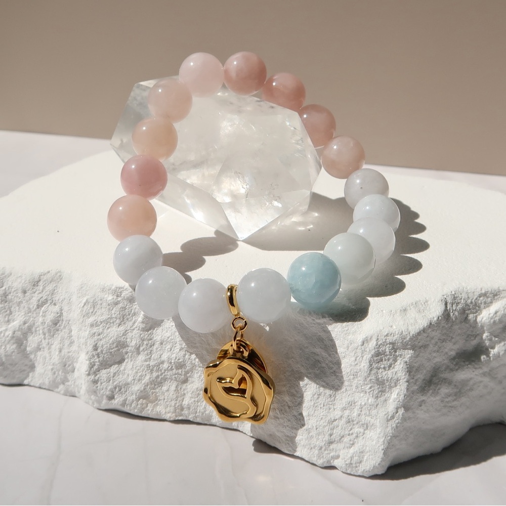 Hayamoon Aura Care Natural Healing Stone Pastel Bracelet Gold Mermaid Charm